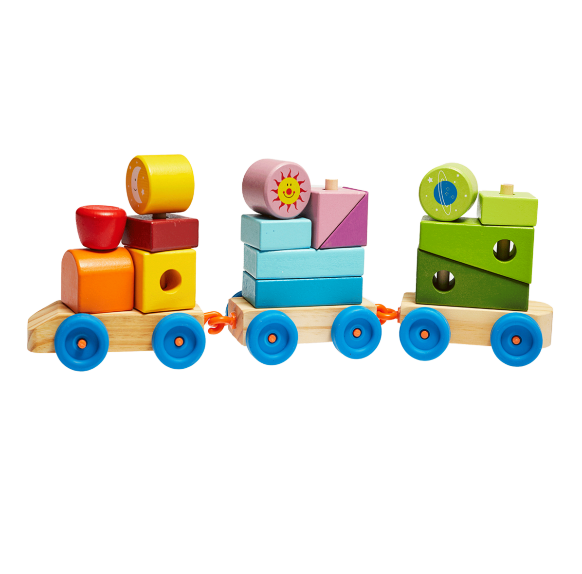 Tren de colores con piezas de madera